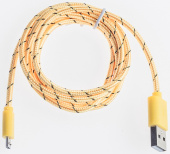 Кабель для смартфонов Xiaomi, Prolike USB Micro 5 pin AM-BM нейлоновая оплетка, 1,2 м, желтый - фото